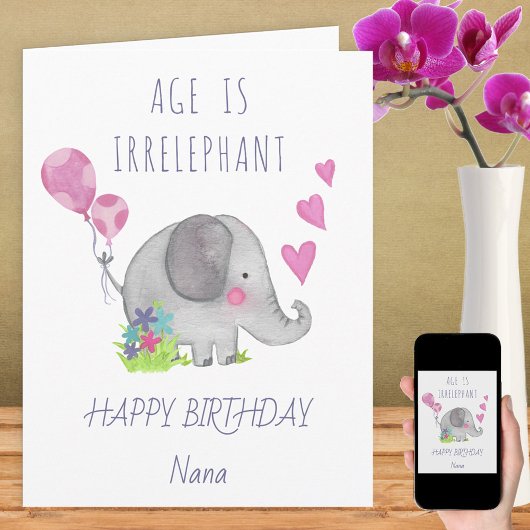 Leeftijd is irrelevant Cute Funny Elephant Birthda Kaart