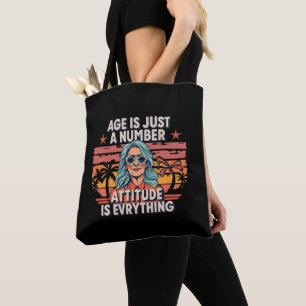 Leeftijd is slechts een getal, retro oudere vrouw tote bag