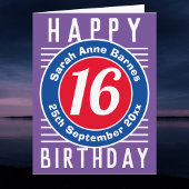 Leeftijd, naam en datum op een 16e verjaardag Kaar Kaart