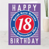 Leeftijd, naam en datum op een 18e verjaardag kaart (Voorkant)