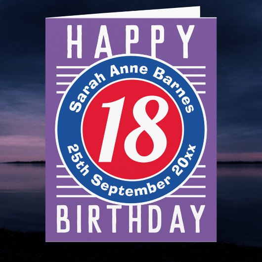 Leeftijd, naam en datum op een 18e verjaardag kaart