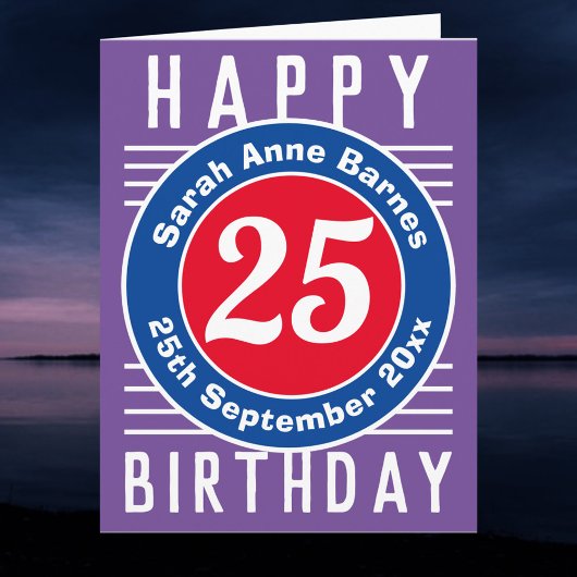 Leeftijd, naam en datum op een 25e verjaardag Kaar Kaart