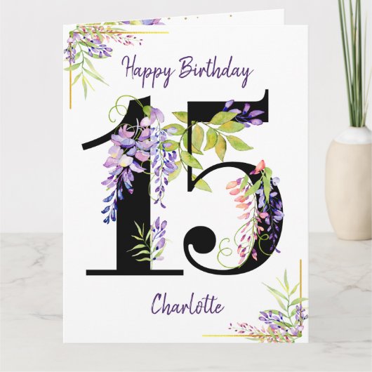 Leeftijd nr. 15 Floral 15e verjaardag op maat Kaart (Voorkant)
