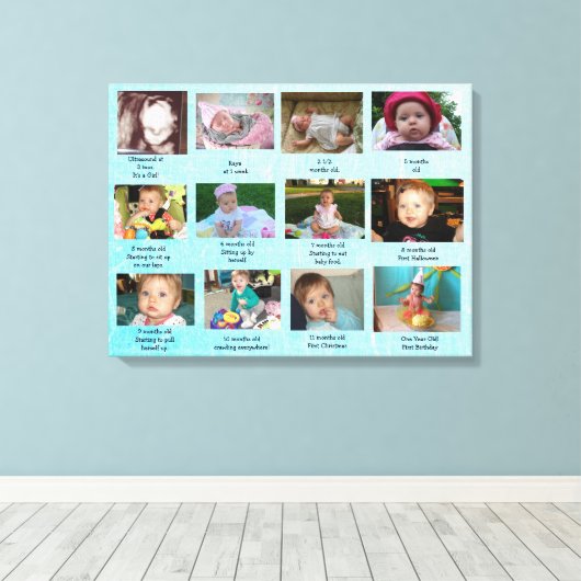Leeftijd Progressie eerste jaar Baby Fotokunst Canvas Afdruk (Insitu (Houten vloer))