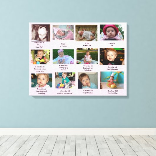 Leeftijd Progressie eerste jaar Baby Fotokunst Canvas Afdruk (Insitu (Houten vloer))