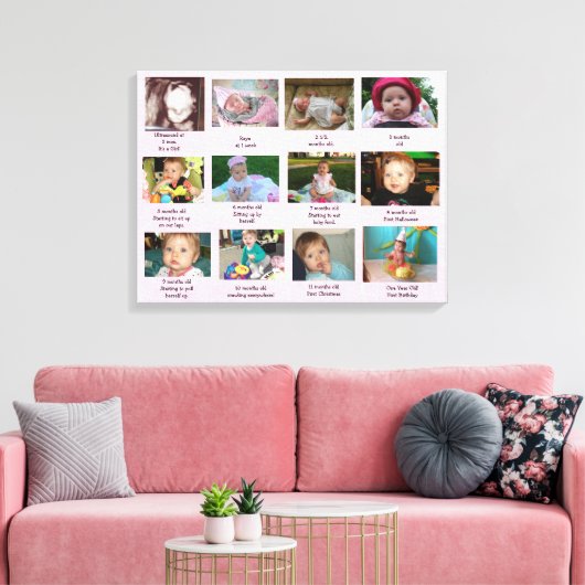 Leeftijd Progressie eerste jaar Baby Fotokunst Canvas Afdruk (Insitu (Woonkamer))