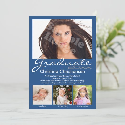 Leeftijd Progressie Foto Blue Modern Afstuderen Kaart (Staand voorkant)