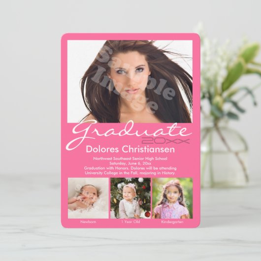Leeftijd Progressie Foto roze Moderne Afstuderen Kaart (Staand voorkant)