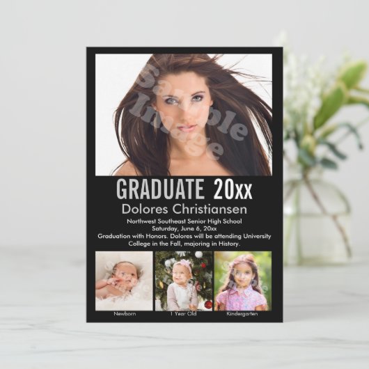 Leeftijd Progressie Foto zwart Modern Afstuderen Kaart (Staand voorkant)