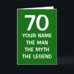 Leeftijdsspecifieke verjaardagskaart | De mythe va Kaart<br><div class="desc">Leeftijdsspecifieke verjaardagskaart | De mythe van het man. Leuk 50 jarig wenskaart voor mannen. Humoristische kaart idee voor vader,  echtgenoot,  oom,  opa,  broer etc.  wensen tekst als Happy Birthday. Zeventig jaar oud. 70e verjaardag,  aanpasbaar leeftijdsnummer.</div>
