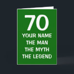 Leeftijdsspecifieke verjaardagskaart | De mythe va Kaart<br><div class="desc">Leeftijdsspecifieke verjaardagskaart | De mythe van het man. Leuk 50 jarig wenskaart voor mannen. Humoristische kaart idee voor vader,  echtgenoot,  oom,  opa,  broer etc.  wensen tekst als Happy Birthday. Zeventig jaar oud. 70e verjaardag,  aanpasbaar leeftijdsnummer.</div>