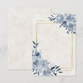 Leeg budget Blauw bloem- en gouden lijst bruiloft Kaart (Voorkant / Achterkant)