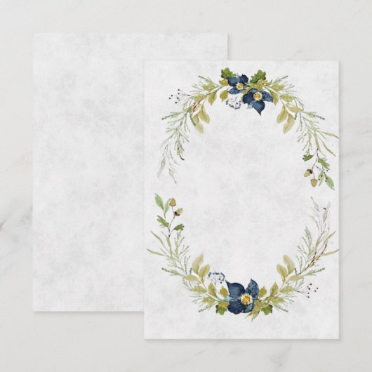 Leeg budget Blauw bloemmotief kader trouw Kaart (Voorkant / Achterkant)