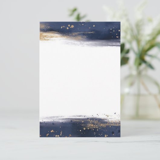 Leeg budget blauw en gouden penseelstreken bruilof kaart (Staand voorkant)