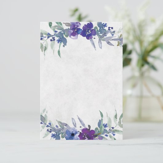 Leeg budget Paars en blauw bloemend weddingbudget Kaart (Staand voorkant)