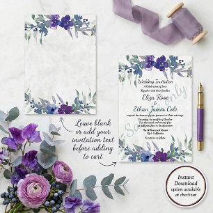 Leeg budget Paars en blauw bloemendesign bruiloft  Kaart