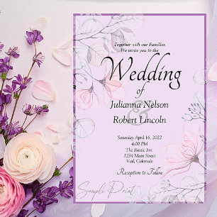 Leeg budget Paarse bloemen bruiloft  Kaart