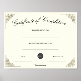 Leeg Certificaat van Voltooiing met Aangepast Logo Poster