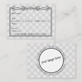 Leeg COA-certificaat van authenticiteit voor kunst Notitiekaartje