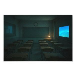Leeg klaslokaal met projectorgloed – Dreamcore Foto Afdruk