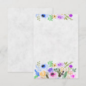 Leeg paars en blauw waterverf bloemen bruiloft kaart (Voorkant / Achterkant)