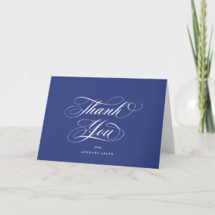 Leeg Royal Blue Elegant Script Afstuderen Bedankkaart