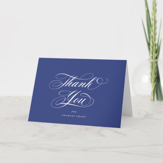 Leeg Royal Blue Elegant Script Afstuderen Bedankkaart (Voorkant)
