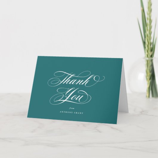 Leeg Turquoise Elegant Script-Afstuderen Bedankkaart (Voorkant)