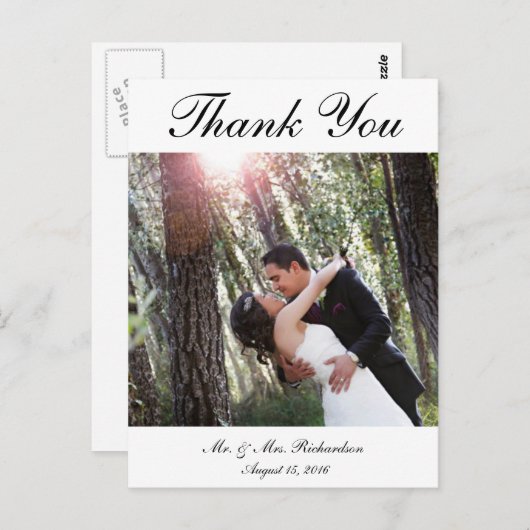 Leeg - Vert. B&W Aangepaste trouwfoto Dank u Briefkaart (Voorkant / Achterkant)