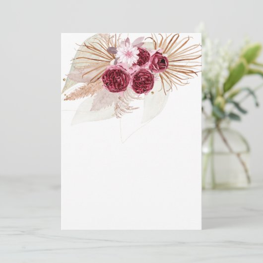 Leeg Voeg je eigen Boho Burgundy Pampas Gras toe Kaart (Staand voorkant)