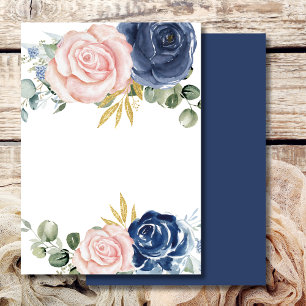 Leeg Voeg uw eigen tekst toe Navy blue blush roze  Kaart