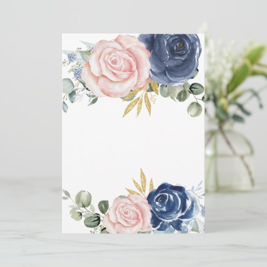 Leeg Voeg uw eigen tekst toe Navy blue blush roze  Kaart (Staand voorkant)