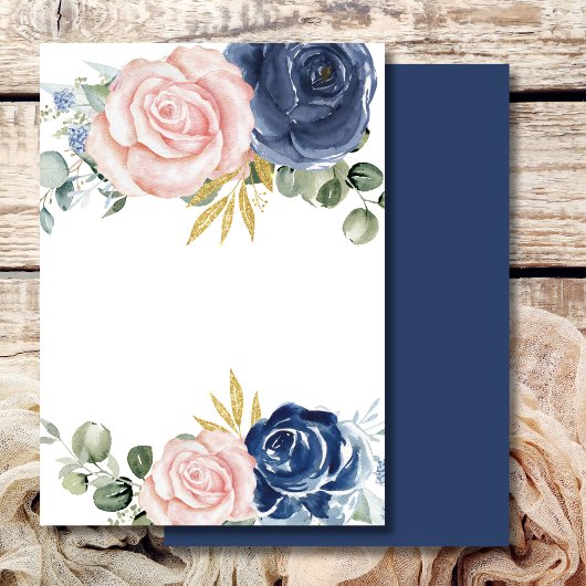 Leeg Voeg uw eigen tekst toe Navy blue roze flora Kaart