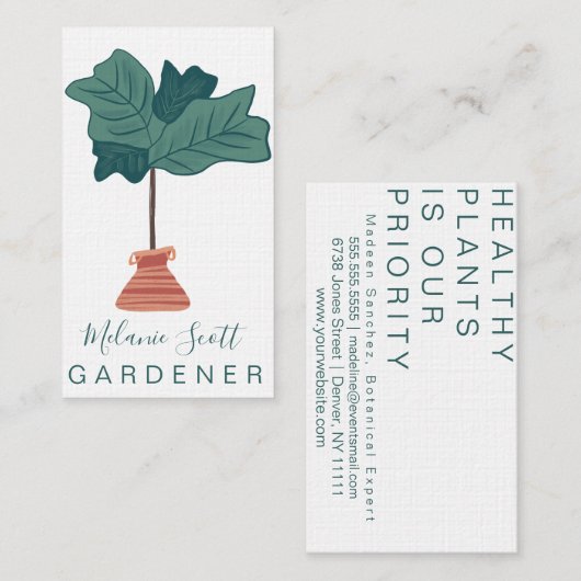 Leegbladerige bladeren Huisplant Hand getekend Visitekaartje (Voorkant / Achterkant)