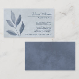 Leeggrijze bladeren op een mosterd blauw elegant visitekaartje