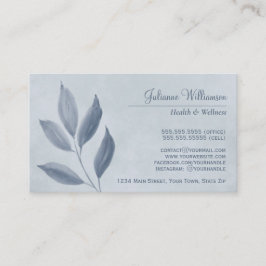 Leeggrijze bladeren op een mosterd blauw elegant visitekaartje