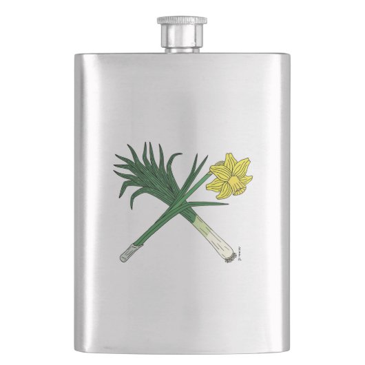 Leek en Daffodil Crossed Heupfles (Voorkant)
