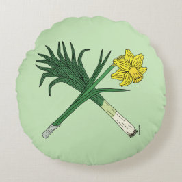 Leek en Daffodil Crossed Rond Kussen