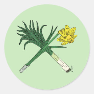 Leek en Daffodil Crossed Ronde Sticker