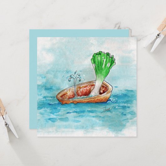Leek in een boot met een lek Funny Pun Flat Kaart (Voorkant / Achterkant in situ)