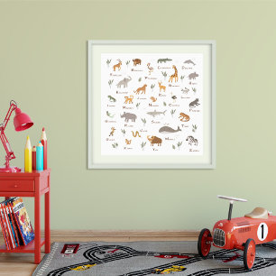 Leer ABC Kinder Oerwoud Safari Dieren Alfabet Poster