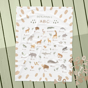 Leer ABC Oerwoud Safari Animals Kinder Fleece Deken