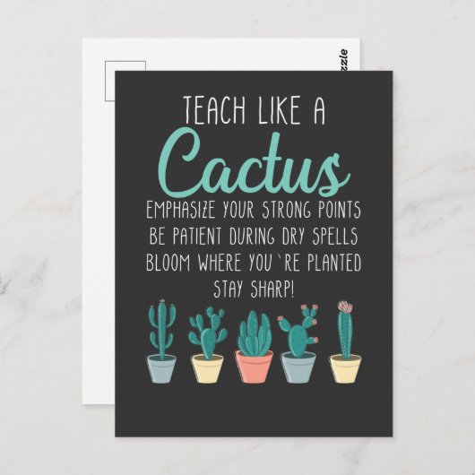 Leer als een cactus-leraar terug naar school briefkaart (Voorkant / Achterkant)