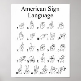 Leer Amerikaanse Gebarentaal Alfabet Poster