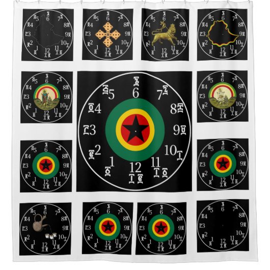 Leer Amharic Numbers & Time Ethiopian Clock Douchegordijn (Voorkant)