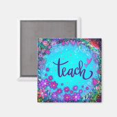 Leer bloemige  harten kleurrijke inspiratie magneet (Voorkant / Achterkant)