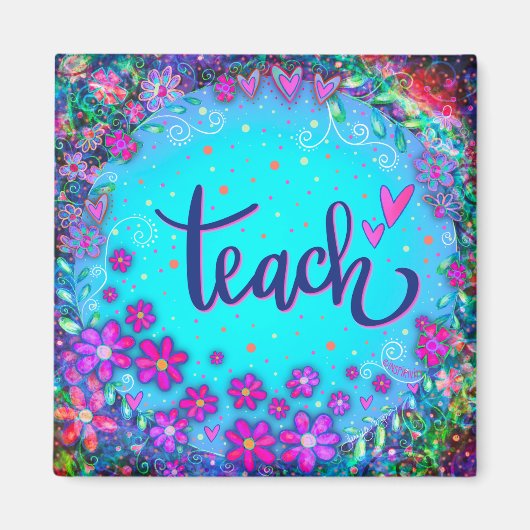 Leer bloemige  harten kleurrijke inspiratie magneet (Voorkant)