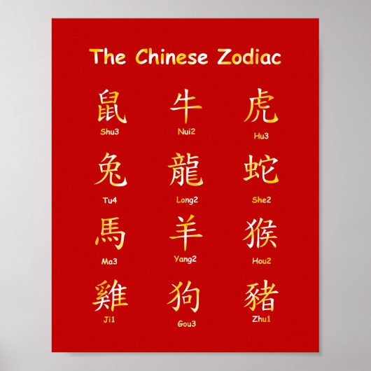 Leer Chinese dierdieren lezen met Pin Yin Poster (Voorkant)