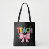 Leer Coquette Bow Crayon Docent Kinder Grappig Tote Bag (Voorkant)