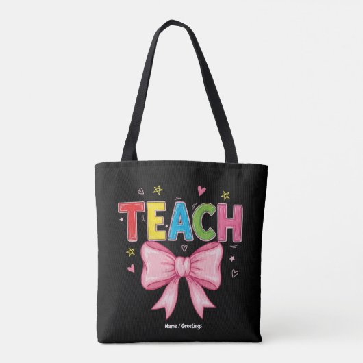 Leer Coquette Bow Crayon Docent Kinder Grappig Tote Bag (Achterkant)